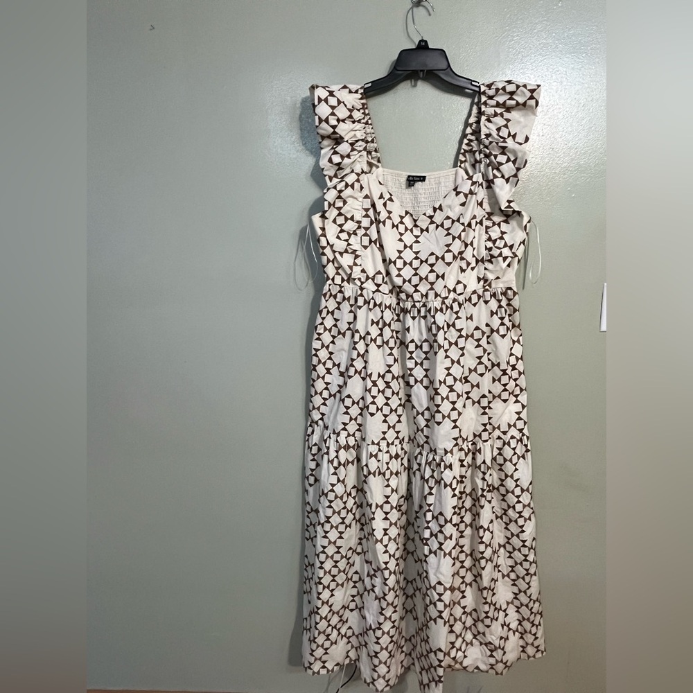 See N Be Seen Elegant Cream and Brown Patterned Embroidered Maxi Dress 3X
